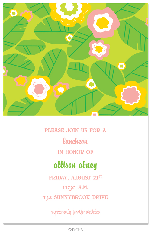 Floral Fantasy Green Party Invitation-hicks paper goods, invitation, birthday, party, hawaii, floral