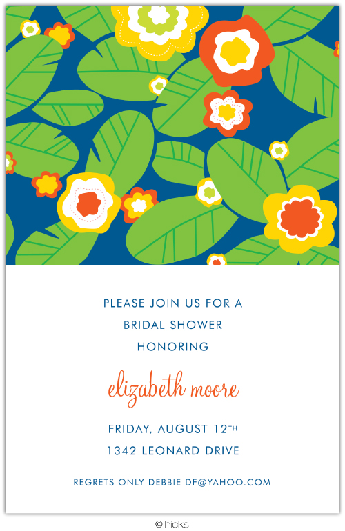 Floral Fantasy Navy Party Invitation-hicks paper goods, navy, floral, hawaii, birthday, party