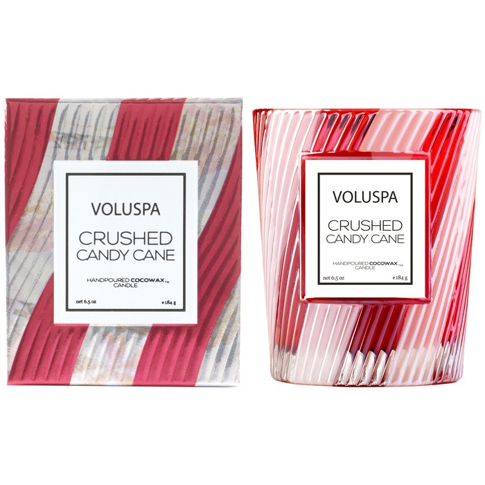 Voluspa - Crushed Candy Cane - Textured Glass Jar Candle-Candle, Voluspa, Gift, 