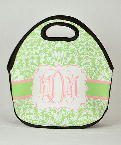 LBJ Lunch Tote - Green Damask Print-lunch tote, lunchbox