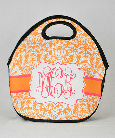 LBJ Lunch Tote - Orange Damask Print-lunch tote, lunchbox