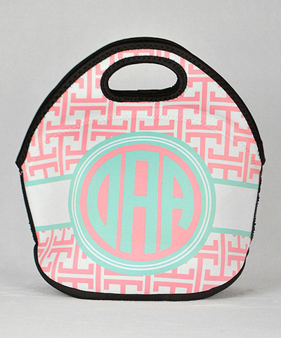 LBJ Lunch Tote - Pink Greek Print-lunch tote, lunchbox