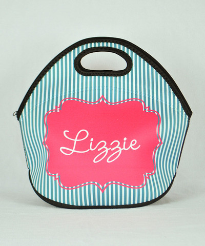 LBJ Lunch Tote - Teal Stripe Print-lunch tote, lunchbox